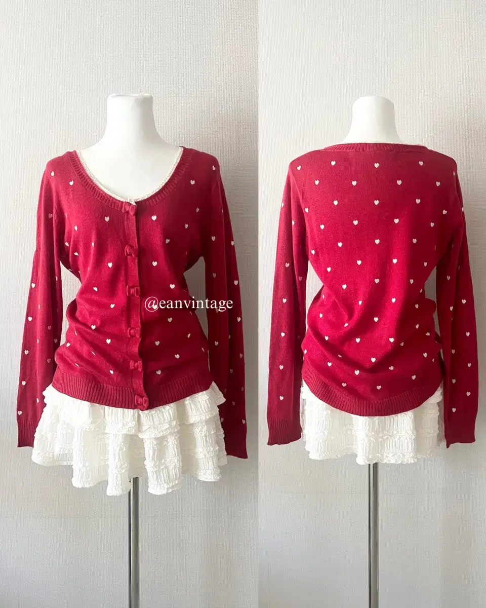 red heart pattern ribbon cardigan